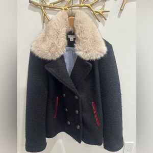Sundance Black, Cream & Red Coat with Faux Fur Collar & Tyrolean Detail (large)